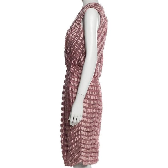 New Carolina Herrera Striped Sleeveless Silk Blend Pink Cocktail Midi Dress 4 US - Picture 3 of 10